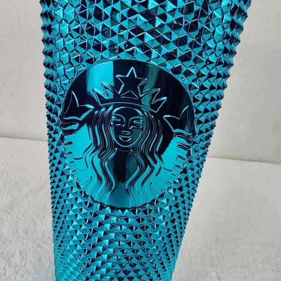 NWT Starbucks 2023 Summer Neon Blue chrome steel Studded Siren Venti Cold Cup - Picture 2 of 8